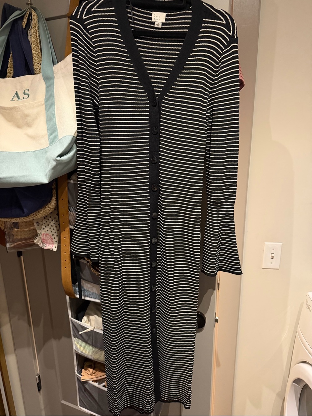 Striped Black and White Button-Front Long Dress